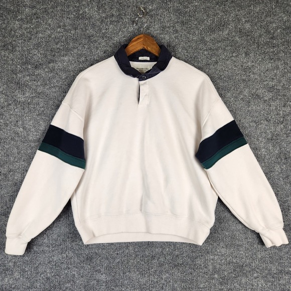 Abercrombie & Fitch Tops - Abercrombie & Fitch Sweatshirt Womens Oversized Fleece White Navy Green Size XS